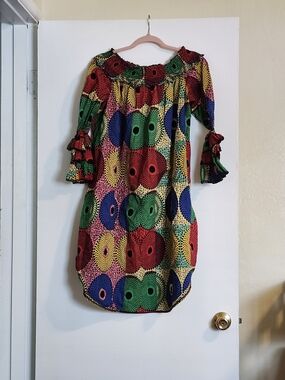 Colorful Multi-Print Off-Shoulder Mini Dress